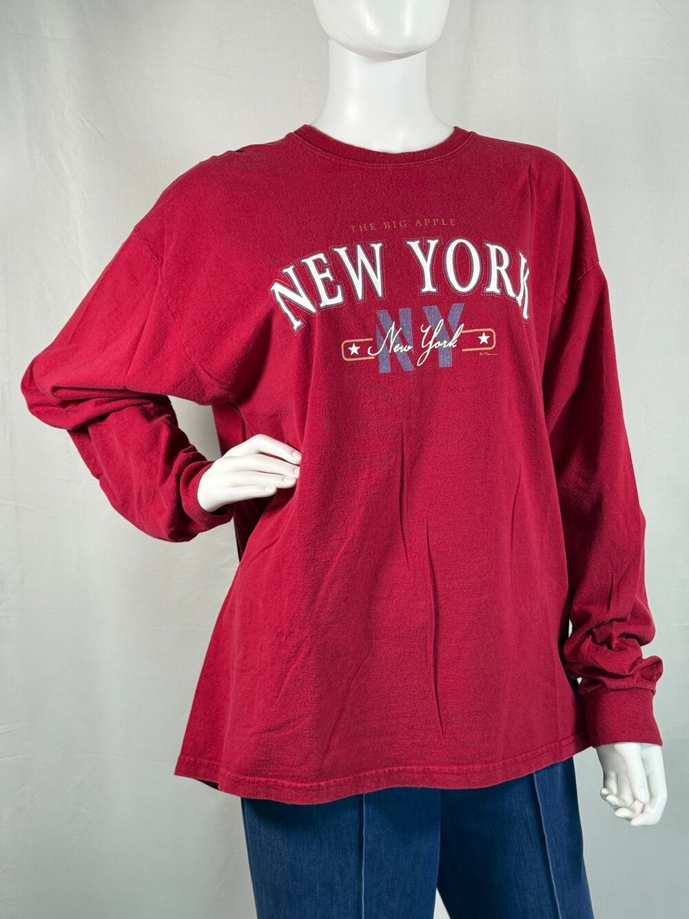 New York "The Big Apple" Long Sleeve Unisex Red T-Shirt Size XL